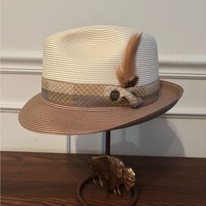 Stetson Cream and Brown Fedora Hat